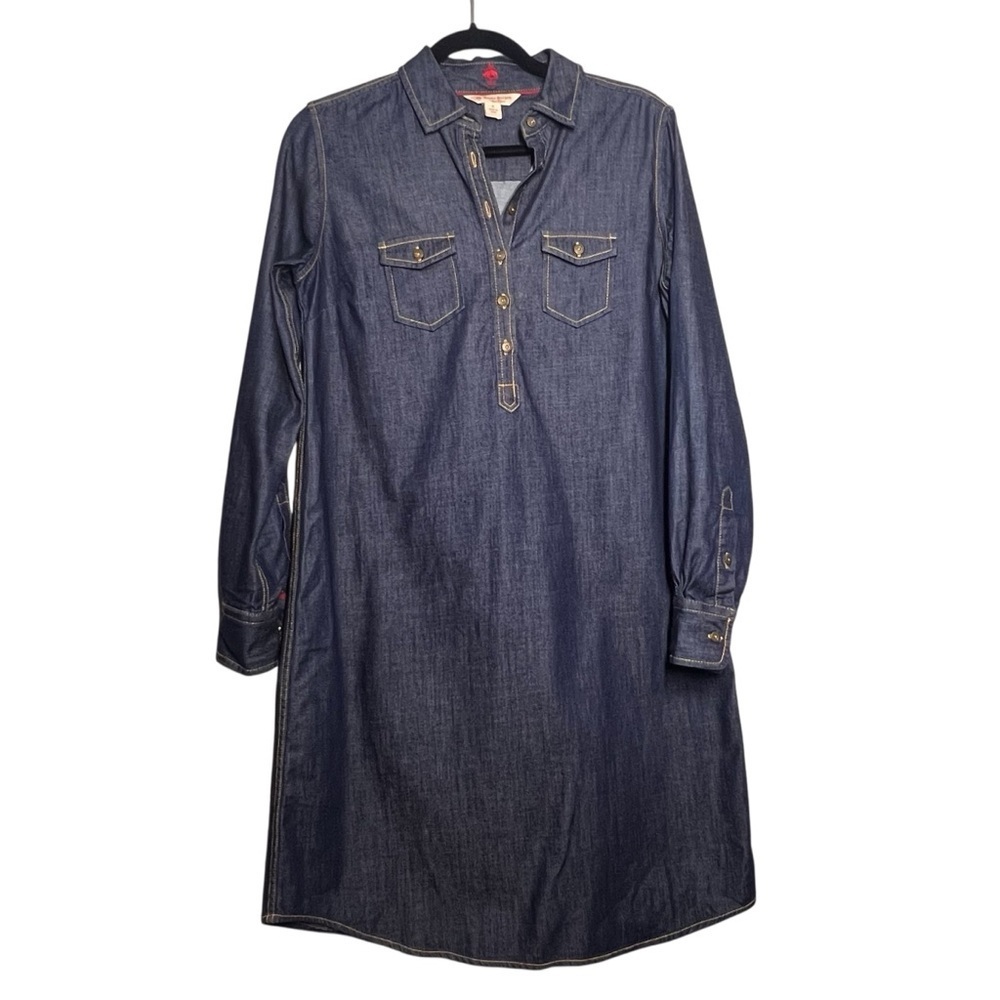 Brooks Brothers Red Fleece Denim Shirt Dress Womens Size 2 Dark Wash 1/2 Button
